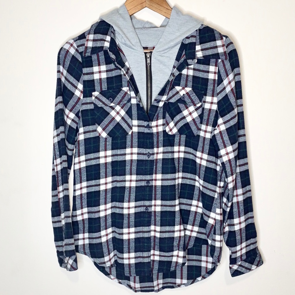 Plaid Shacket with Hood